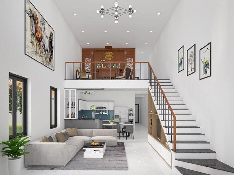 Mẫu mặt tiền nhà cấp 4 gác lửng đẹp, nội thất đầy đủ