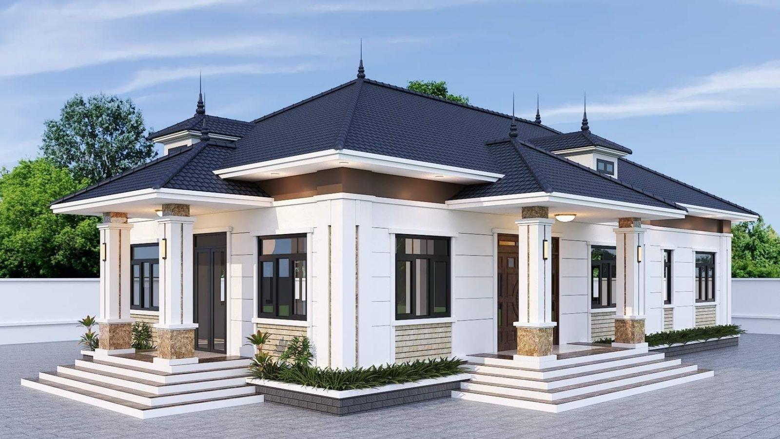 Mẫu mặt tiền nhà cấp 4 mái Nhật 4 phòng ngủ sang trọng, bề thế