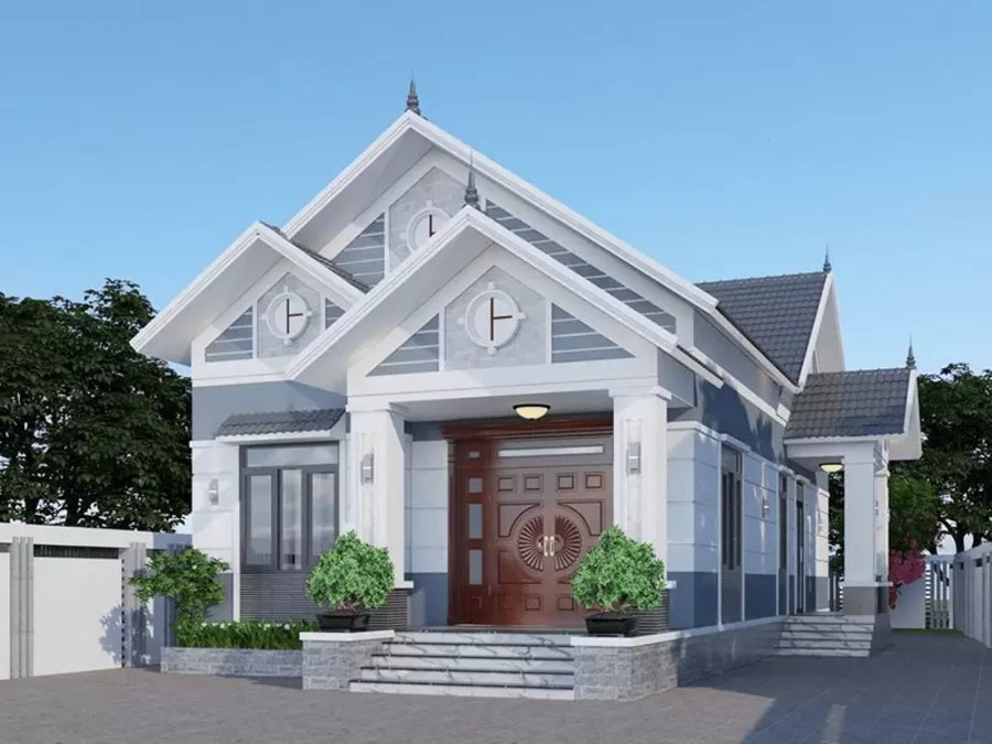 Mẫu trang trí mặt tiền nhà cấp 4 mái Thái 3 phòng ngủ đẹp, hiện đại, sang trọng