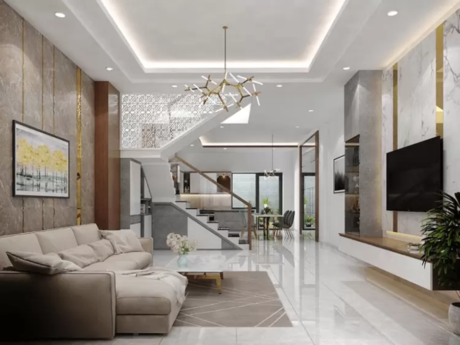 Mẫu trang trí phòng khách nhỏ đẹp cho nhà ống đẹp 3 tầng 5m được yêu thích nhất hiện nay