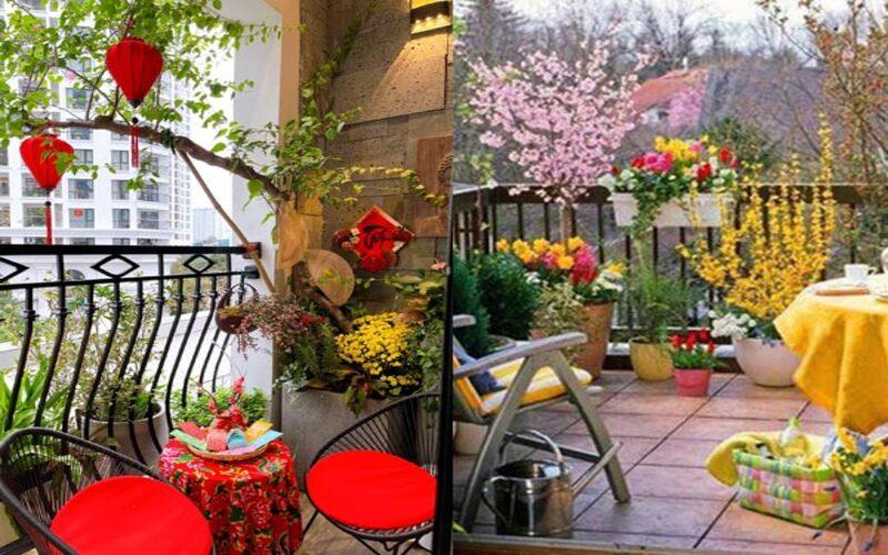 Trang trí Tết cổ truyền ở ban công