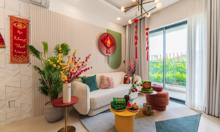 Trang trí Tết phòng khách tượng trưng cho sự khởi đầu may mắn, thu hút tài lộc và tạo ấn tượng sâu sắc