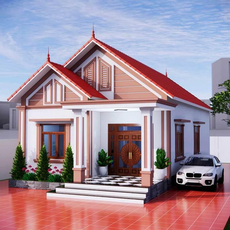 Mẫu thiết kế mặt tiền nhà cấp 4 mái Thái giật cấp 8x12m đẹp, hiện đại, tiện nghi