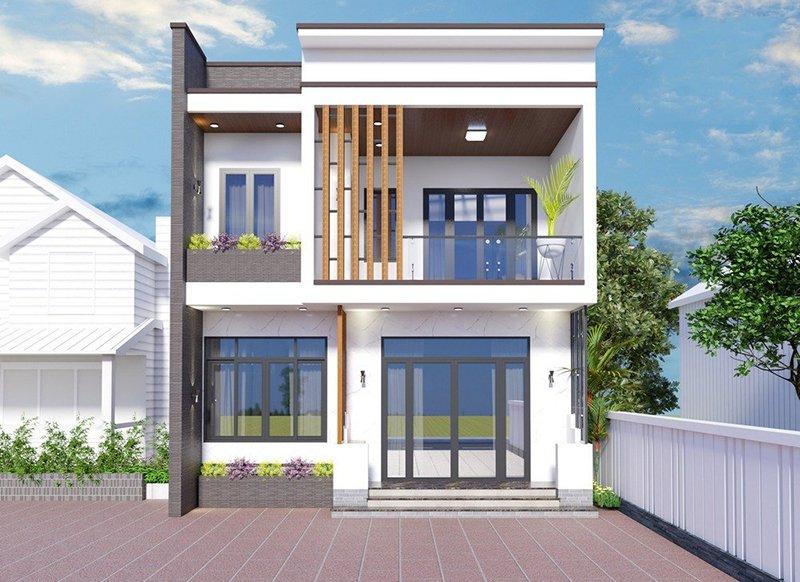 Mẫu thiết kế nhà 1 trệt 1 lầu 300 triệu mái bằng đẹp, đơn giản