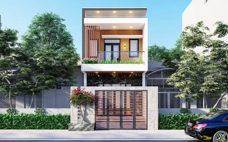 Mẫu nhà 1 trệt 1 lầu có thiết kế sân vườn đẹp, hài hòa với cảnh quan