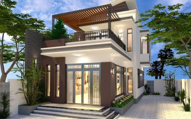 Mẫu nhà 1 trệt 1 lầu kết hợp sân vườn hiện đại, thanh lịch, tinh tế