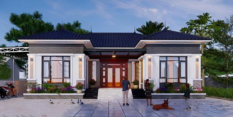 Mẫu nhà cấp 4 mái Nhật chữ U đẹp, mát mẻ, rộng rãi