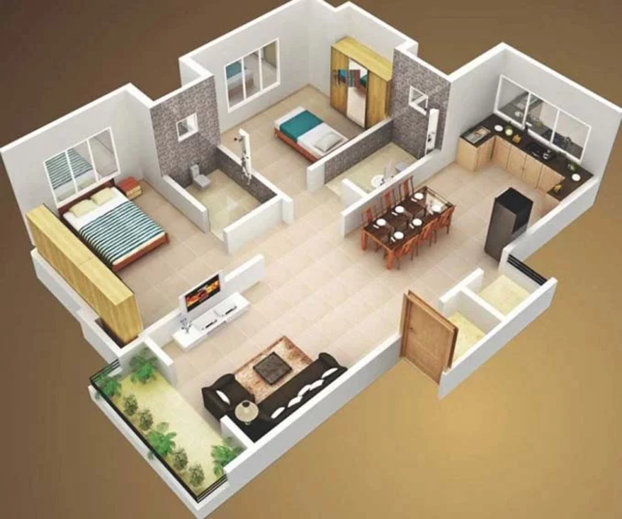 Bản vẽ thiết kế nhà cấp 4 2 phòng ngủ đầy đủ công năng