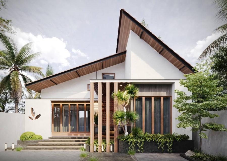 Mẫu nhà cấp 4 mái lệch đơn giản, gọn gàng, ấm cúng