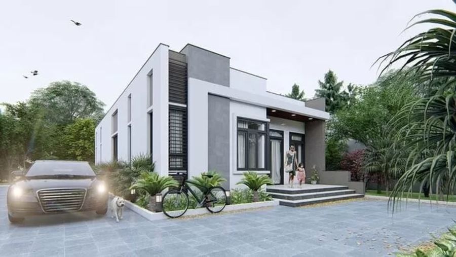 Mẫu nhà cấp 4 ngang 8m đẹp kiến trúc hiện đại, sang trọng