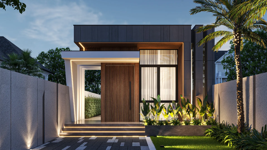 Mẫu nhà cấp 4 ngang 8m đẹp với mặt tiền thoáng, hài hòa, thu hút