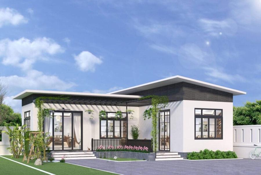 Mặt tiền nhà cấp 4 đẹp hiện đại nổi bật với cây xanh và tiểu cảnh