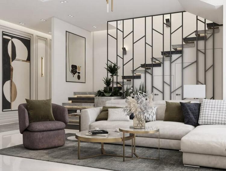 Vách ngăn cầu thang bằng sắt trang trí giúp phân chia không gian tinh tế