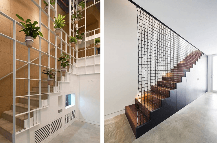 Vách ngăn cầu thang bằng lưới sắt hiện đại, tự nhiên, thoáng đãng