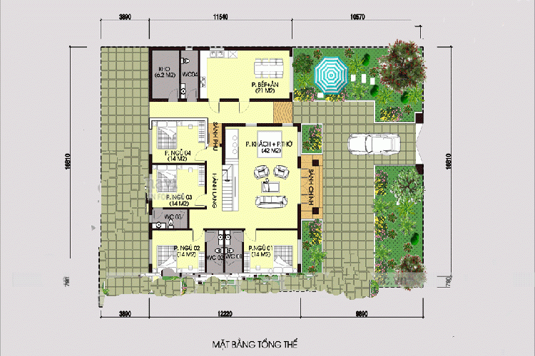 Bản vẽ nhà cấp 4 mái Nhật kiểu nhà vườn thoáng đãng, gần gũi thiên nhiên