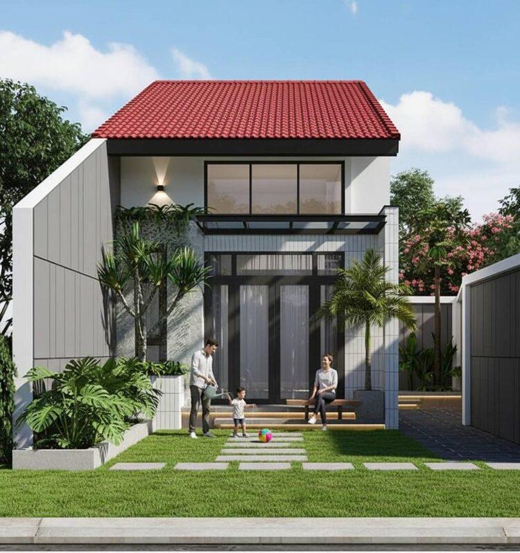 Mẫu mặt tiền nhà gác lửng hiện đại, đường nét tối giản và hình khối vuông vức