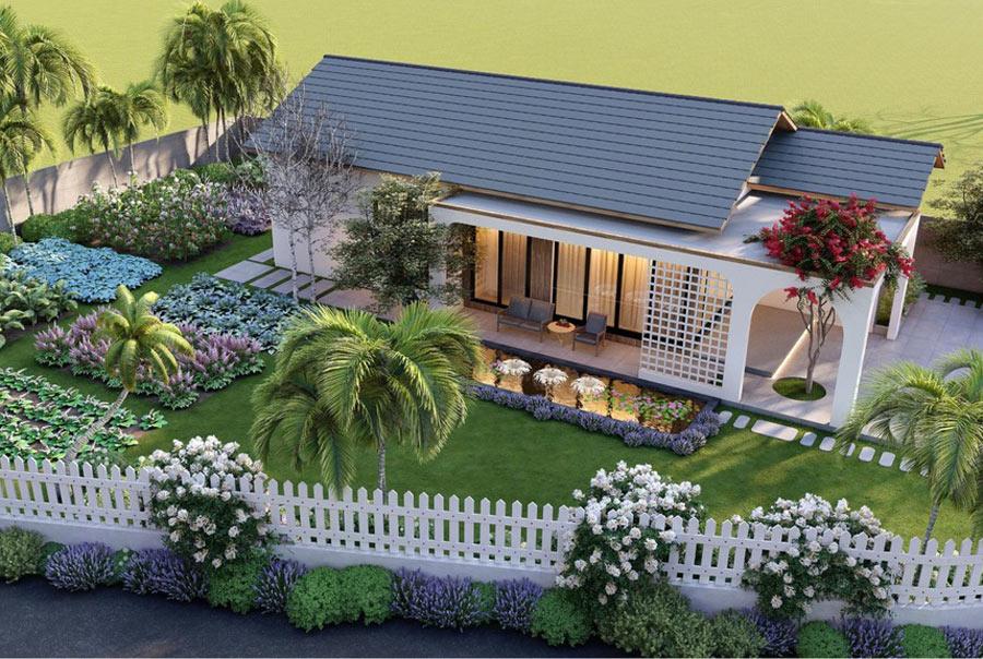 Mẫu nhà cấp 4 mái Thái kết hợp sân vườn đầy sức sống