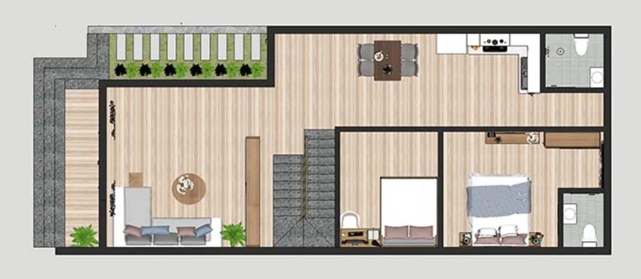 Mẫu bố trí công năng nhà cấp 4 mái Thái 2 phòng ngủ ấm cúng