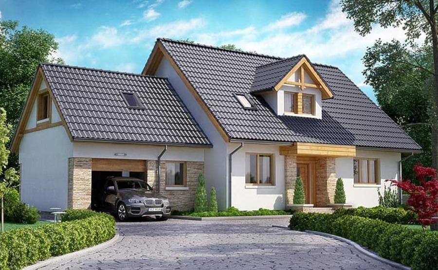 Mẫu nhà cấp 4 mái Thái có gara ô tô bên hông đẹp, tiện lợi