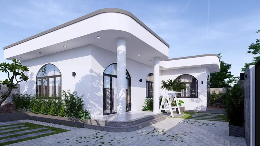 Mẫu nhà cấp 4 chữ L 3 phòng ngủ mái bằng tiện nghi, sang trọng (Nguồn: Internet)