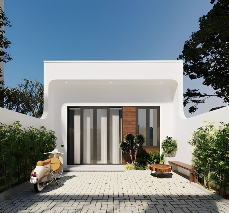 Mẫu nhà cấp 4 đẹp 5x20 ở nông thôn đơn giản với kết cấu không gian mở, thoáng đãng