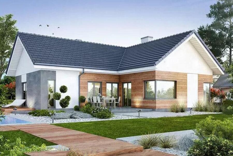 Thiết kế nhà chữ L cấp 4 hiện đại kết hợp sân vườn, đáp ứng nhu cầu sinh hoạt tối ưu