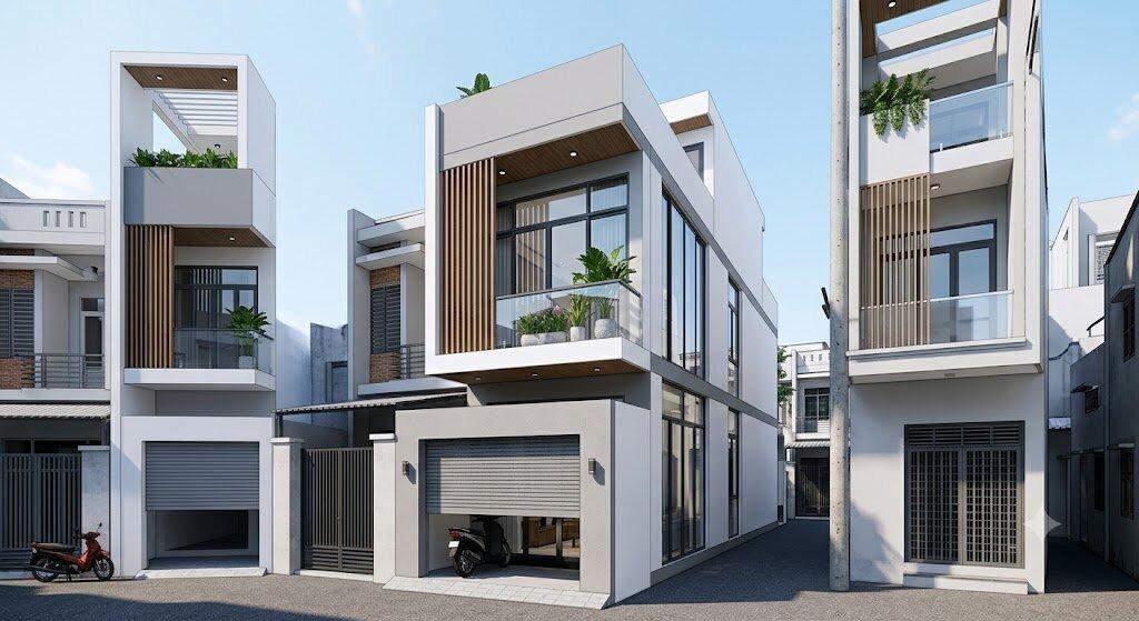 Bản vẽ phối cảnh 3D nhà 2 tầng 4x10m thiết kế không gian mở, đón sáng tự nhiên