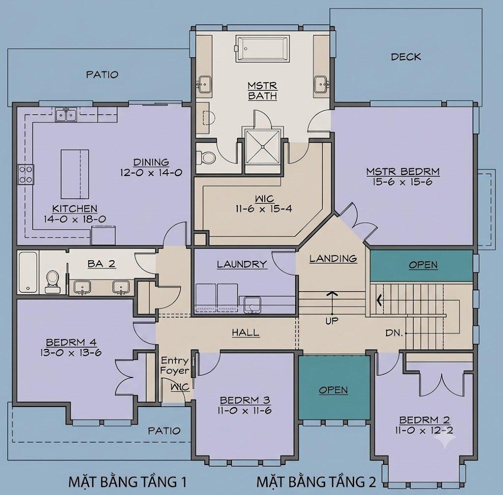 Bản vẽ 2D chi tiết công năng nhà 2 tầng 5 phòng ngủ dành cho gia đình đa thế hệ