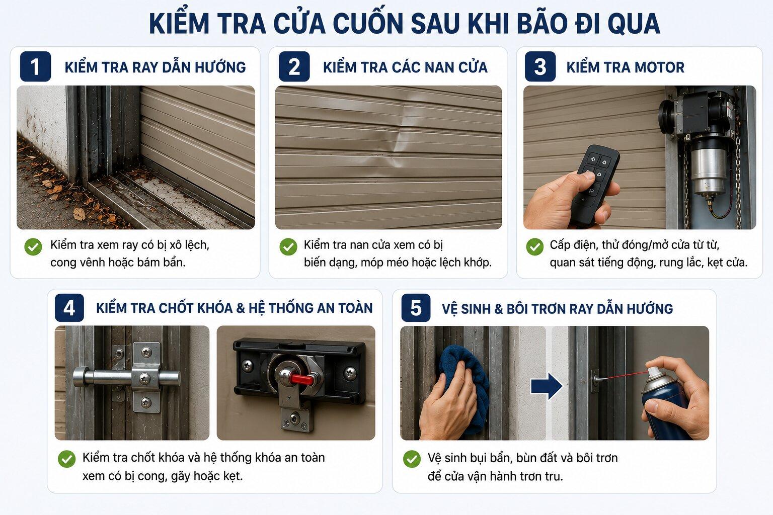 Lưu ý kiểm tra và bảo trì cửa cuốn sau bão