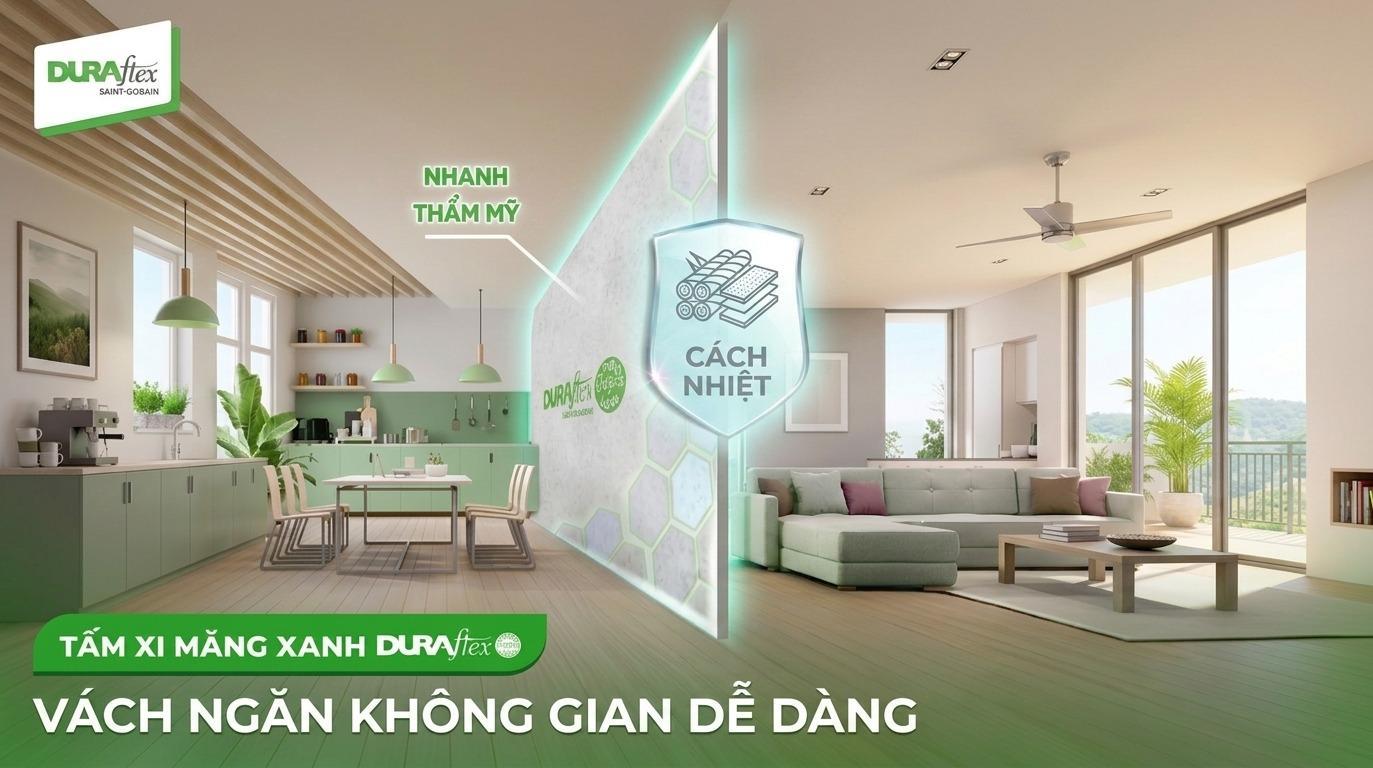 Tấm xi măng xanh Dura vách ngăn không gian dễ dàng