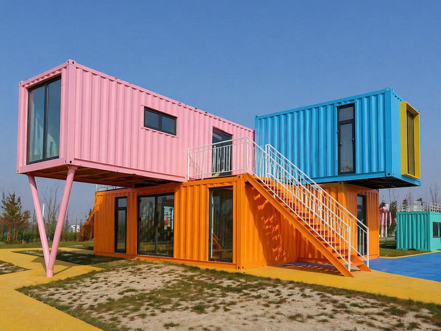 Ngoại thất nhà container sử dụng tông màu tươi sáng