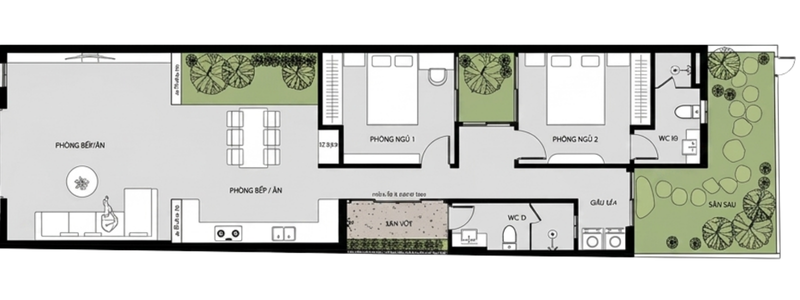 Bản vẽ chi tiết nhà cấp 4 80m2 2 phòng ngủ có sân sau (Nguồn: Internet)