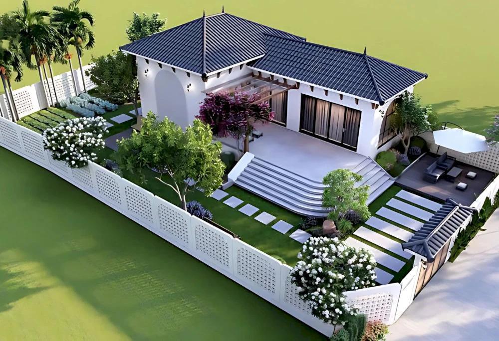 Nhà cấp 4 80m2 phong cách hiện đại có sân vườn tăng thêm không gian xanh (Nguồn: Internet)