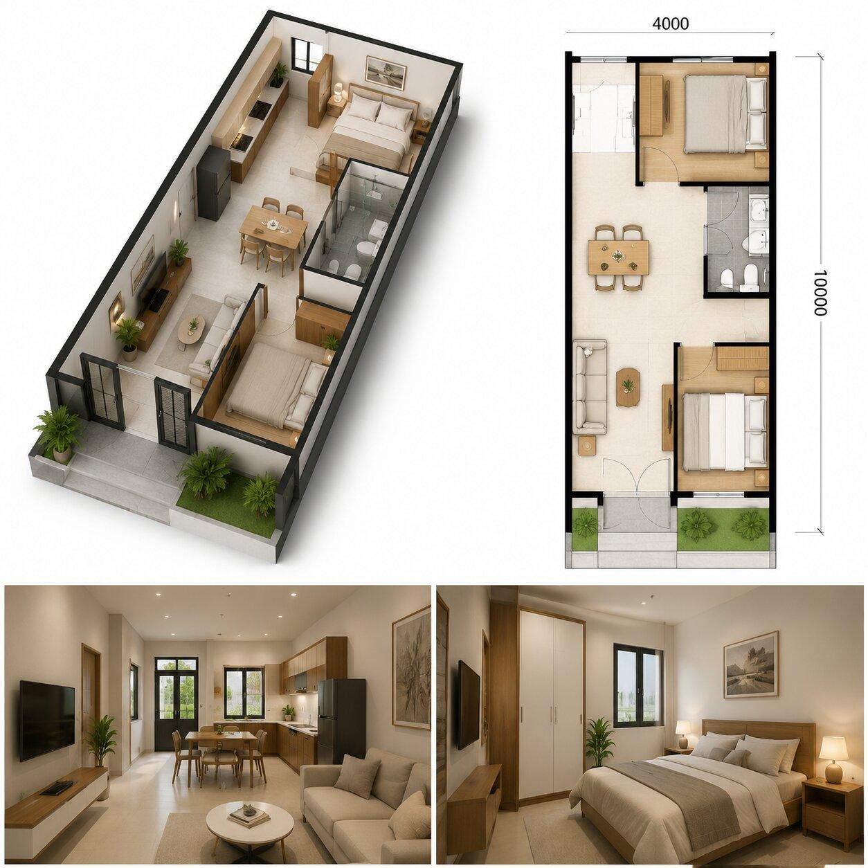 Khi thiết kế nhà cấp 4 40m2 2 phòng ngủ, gia chủ nên chú ý tới cách bố trí công năng hoặc sử dụng nguyên vật liệu để tối ưu không gian, diện tích sử dụng