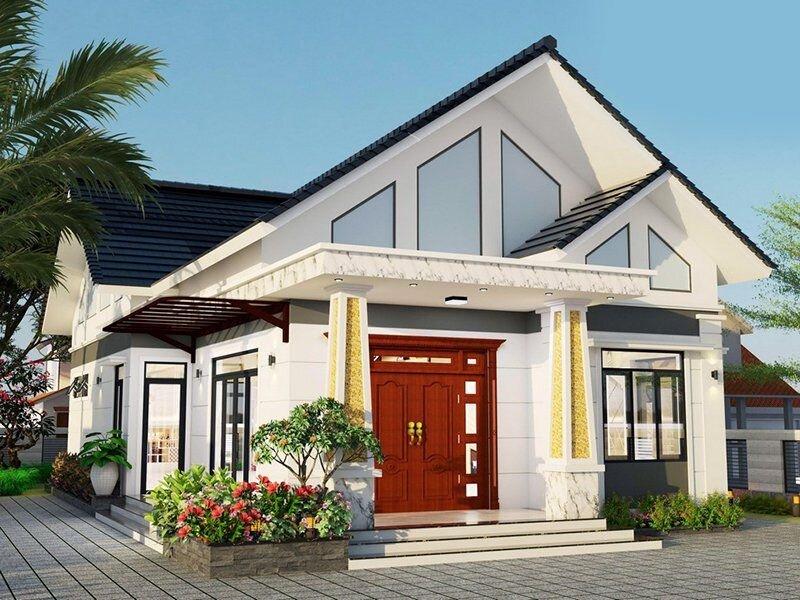 Kiến trúc nhà cấp 4 mái Thái bề thế và sang trọng với gam màu trung tính thời thượng (Nguồn: Internet)