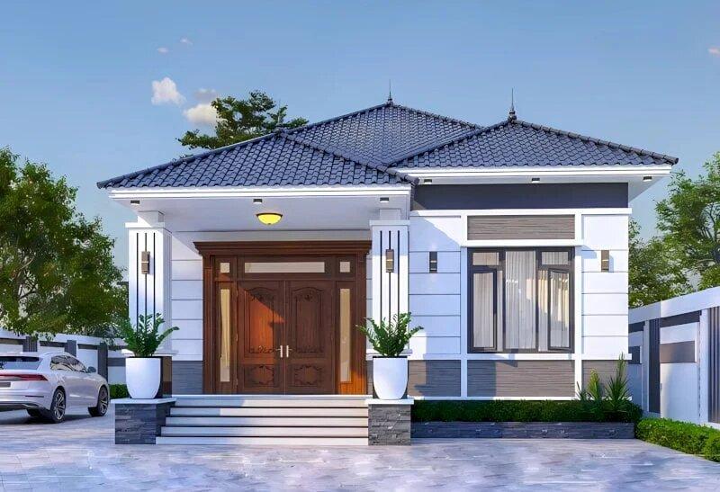 Mẫu nhà cấp 4 100m2 mái Nhật hiện đại nổi bật với hệ mái xanh xám thanh lịch và không gian sống tiện nghi (Nguồn: Internet)