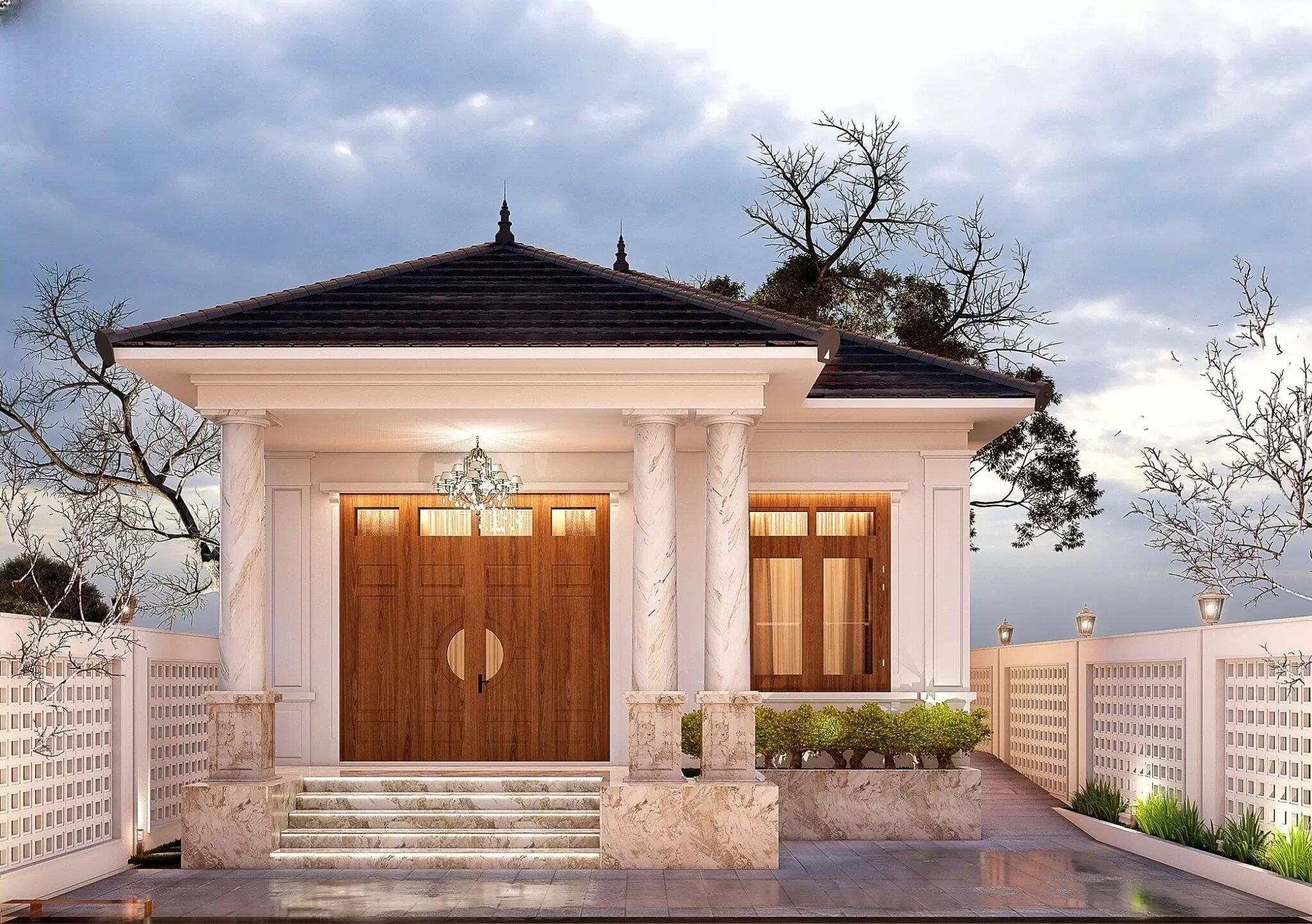 Mẫu nhà cấp 4 100m2 mái Nhật tân cổ điển đầy đẳng cấp với những đường nét phào chỉ tinh tế và vẻ đẹp trường tồn (Nguồn: Internet)