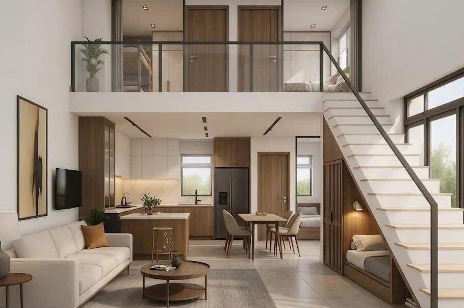 Mẫu nhà cấp 4 gác lửng bố trí đầy đủ 4 phòng ngủ tiện nghi cho gia đình 3 thế hệ