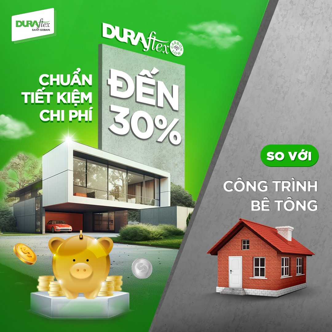 Sử dụng tấm xi măng DURAflex Low Carbon giúp gia chủ tiết kiệm chi phí lên đến 30% so với công trình bê tông truyền thống