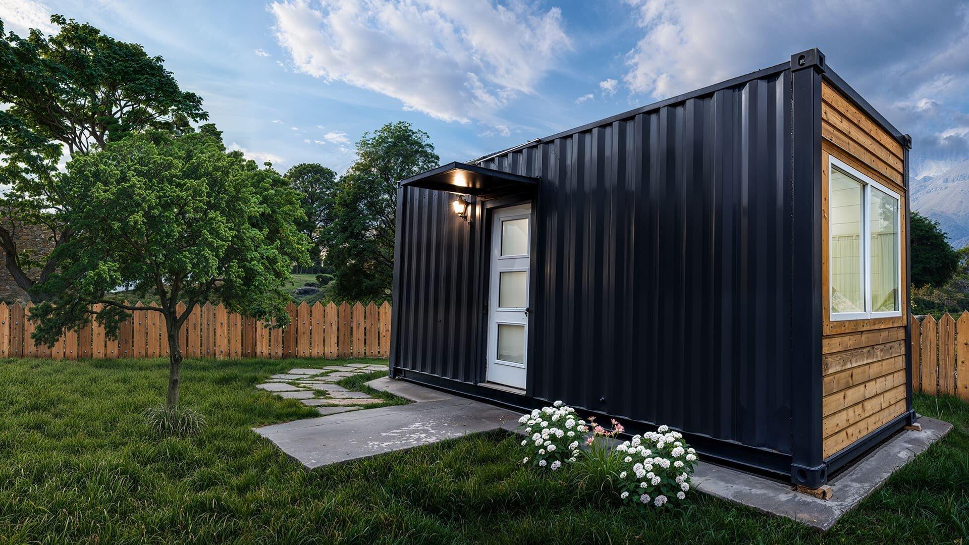 Kiến trúc nhà cấp 4 container độc đáo kết hợp vật liệu gỗ và kính hiện đại (Nguồn: Internet)