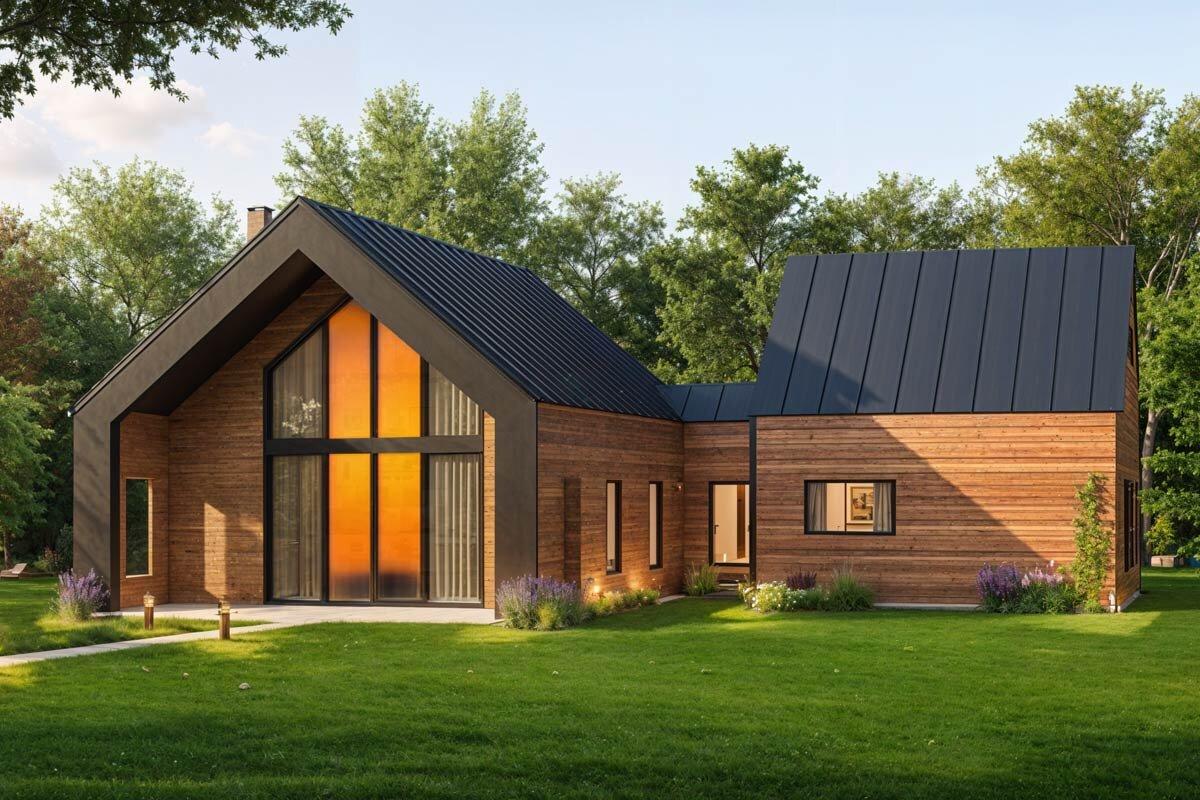 Sự kết hợp hài hòa giữa mái dốc đặc trưng Bắc Âu và chất liệu kính hiện đại (Nguồn: Internet)