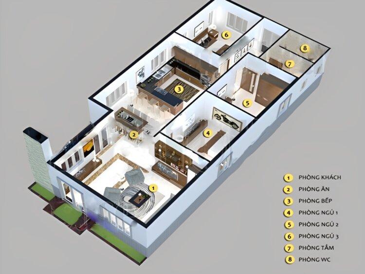 Bản vẽ mặt bằng nhà cấp 4 3 phòng ngủ ngang 6m sâu 18m (Nguồn: Internet)