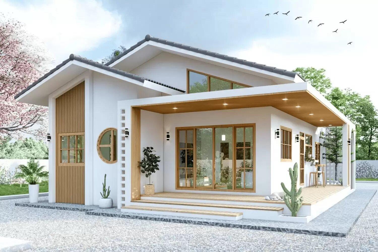 Mẫu thiết kế nhà cấp 4 ngang 6m 3 phòng ngủ với cửa kính hiện đại(Nguồn: Internet)