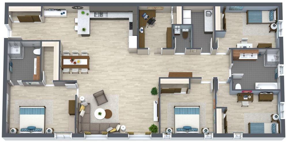 Nhà 120m2 có cấu trúc sâu với 4 phòng ngủ (Nguồn: Internet)