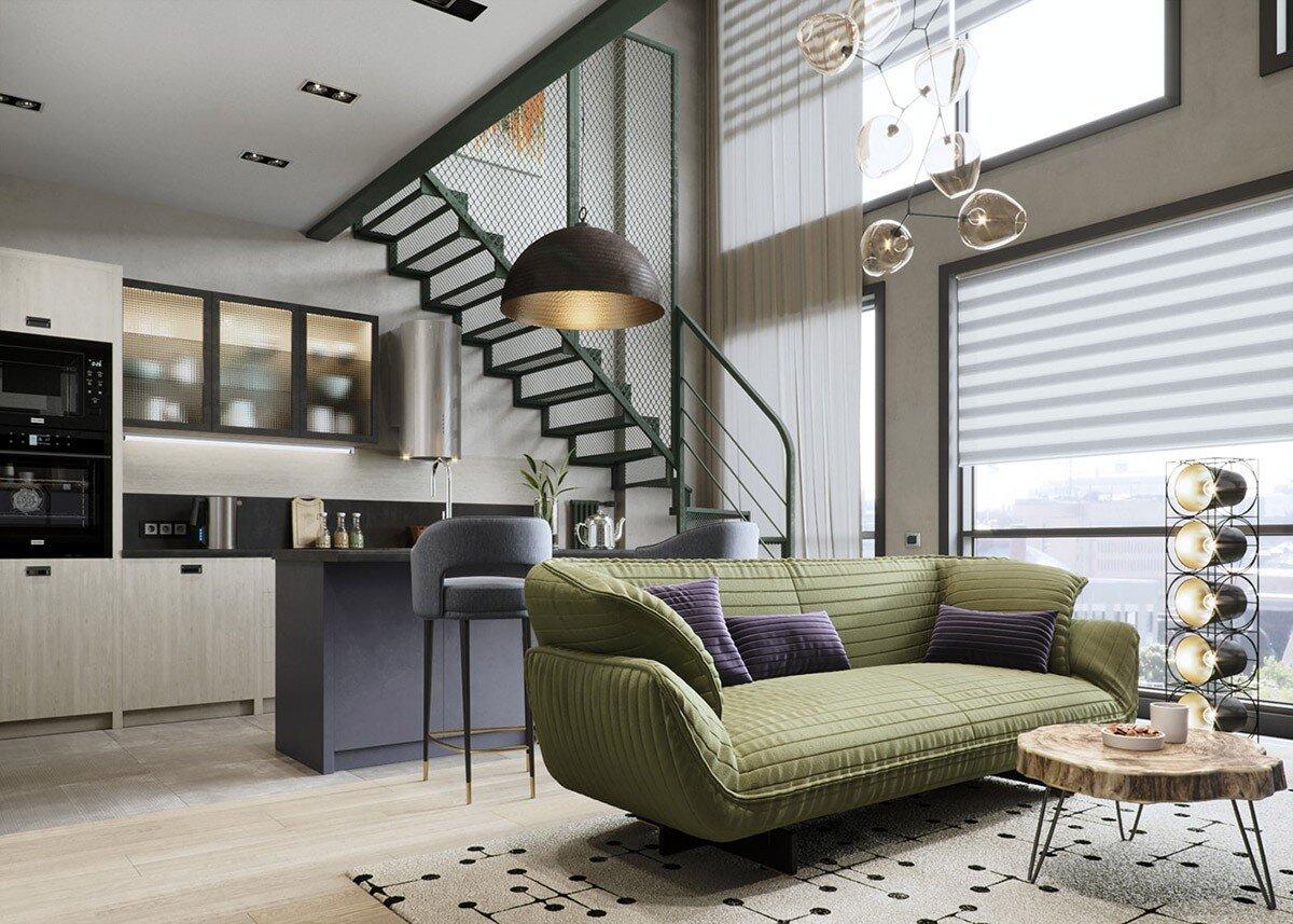 Thiết kế nhà 3 tầng gác lửng hiện đại với cửa kính lớn đón ánh sáng tự nhiên (Nguồn: Internet)