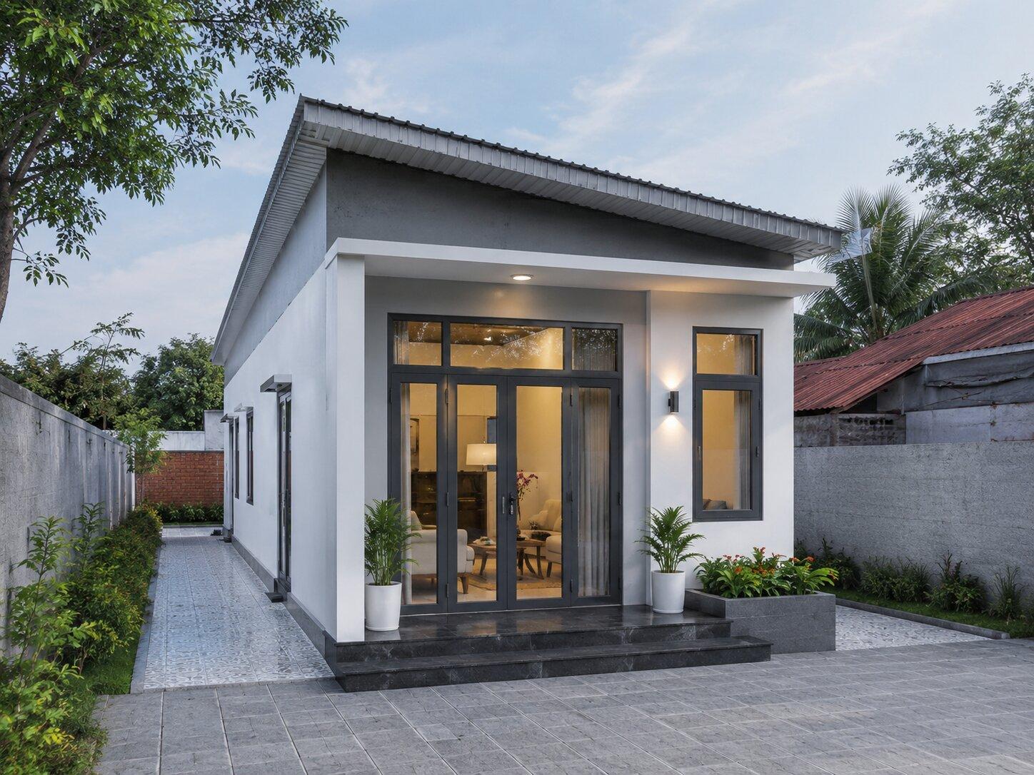 Gợi ý mẫu nhà cấp 4 5x11m mái tôn có thể bố trí 2 phòng ngủ với ngân sách 200 triệu