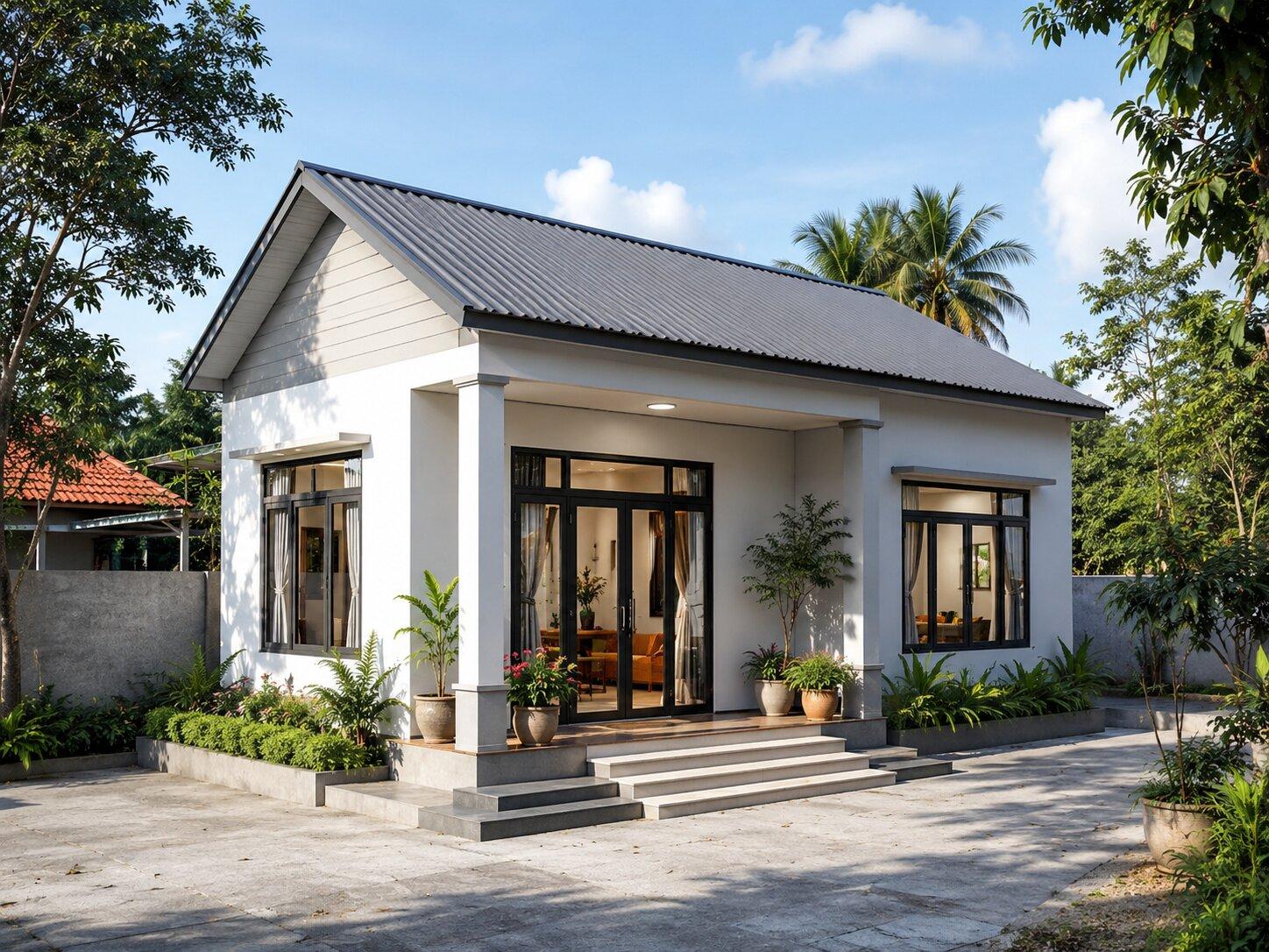 Gợi ý mẫu nhà cấp 4 ngang 6x10m mái tôn đơn giản