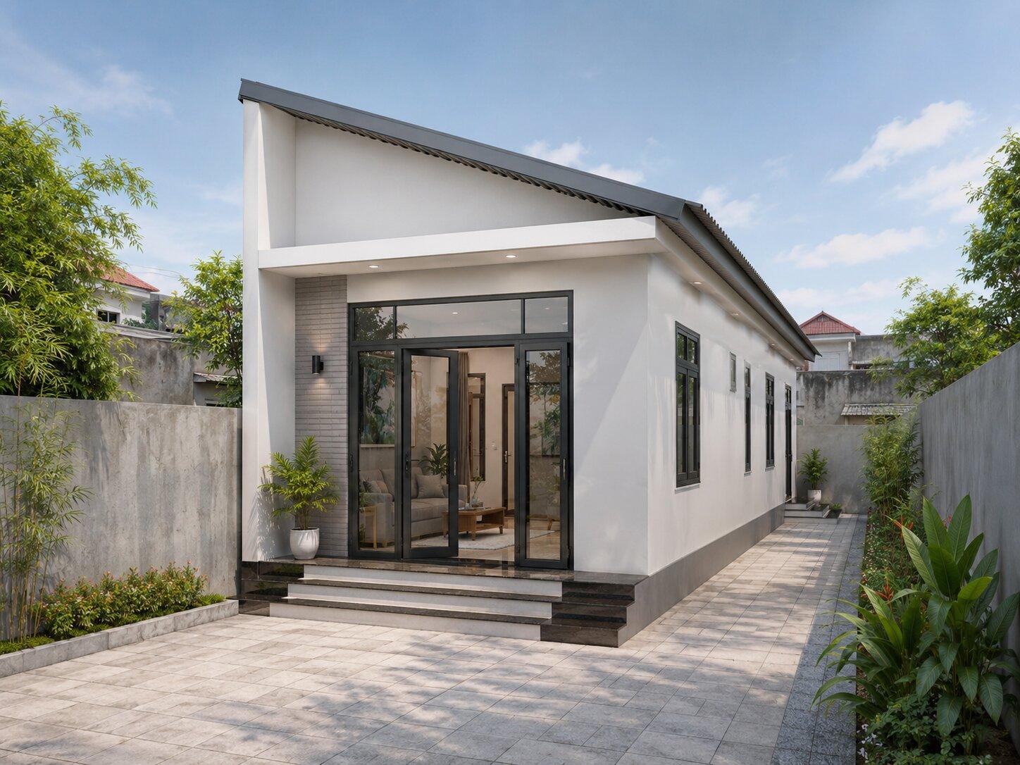 Gợi ý mẫu nhà cấp 4 4x10m mái tôn dốc 1 mái có thể xây 3 phòng ngủ với 200 triệu