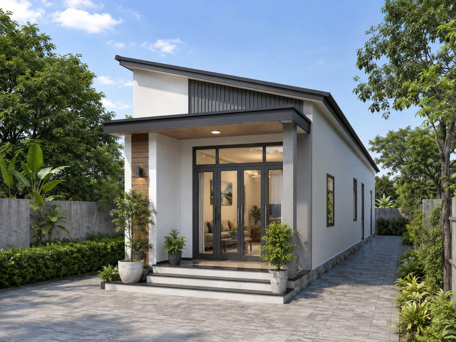 Gợi ý mẫu nhà cấp 4 4x11m có mái hiên trước ở nông thôn