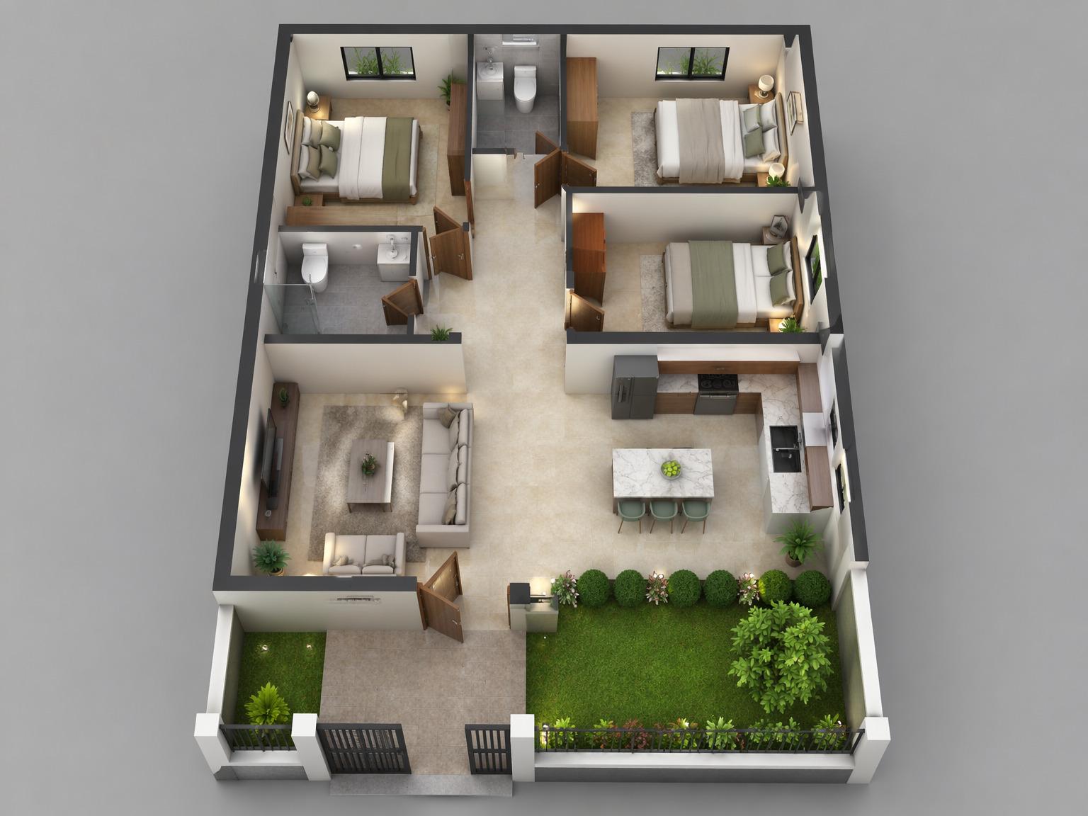 Bản vẽ nhà cấp 4 70m2 chú trọng sự riêng tư cho khu nghỉ ngơi